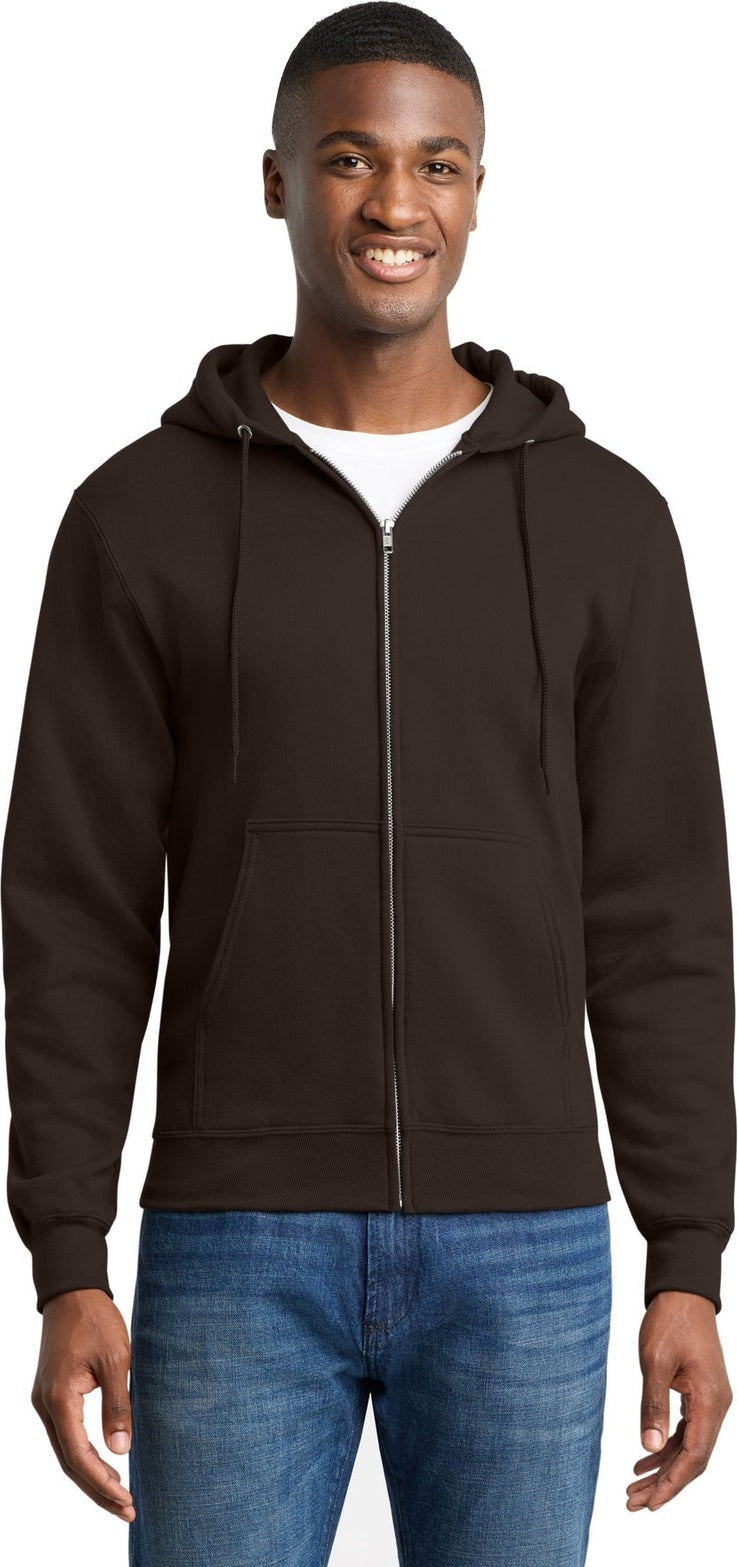 Dk Choc Brown Port & Co Core Fleece Full-Zip Hooded Sweatshirt. PC78ZH