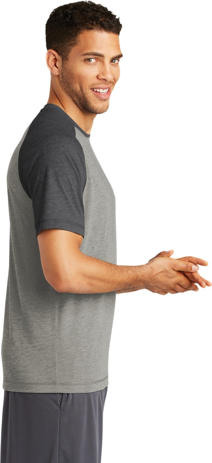 Dk Gry He/LGH Sport-Tek PosiCharge Tri-Blend Wicking Raglan Tee. ST400