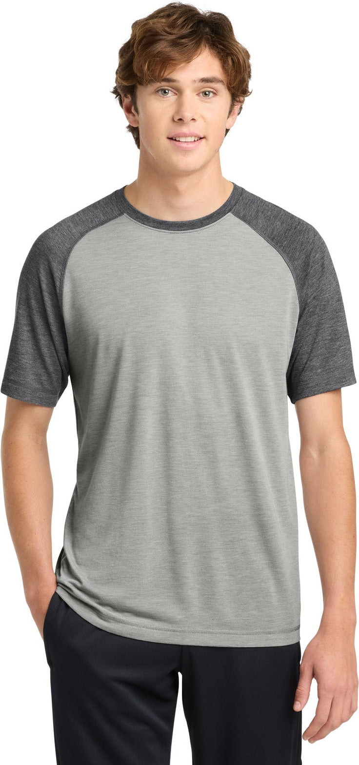 Dk Gry He/LGH Sport-Tek PosiCharge Tri-Blend Wicking Raglan Tee. ST400