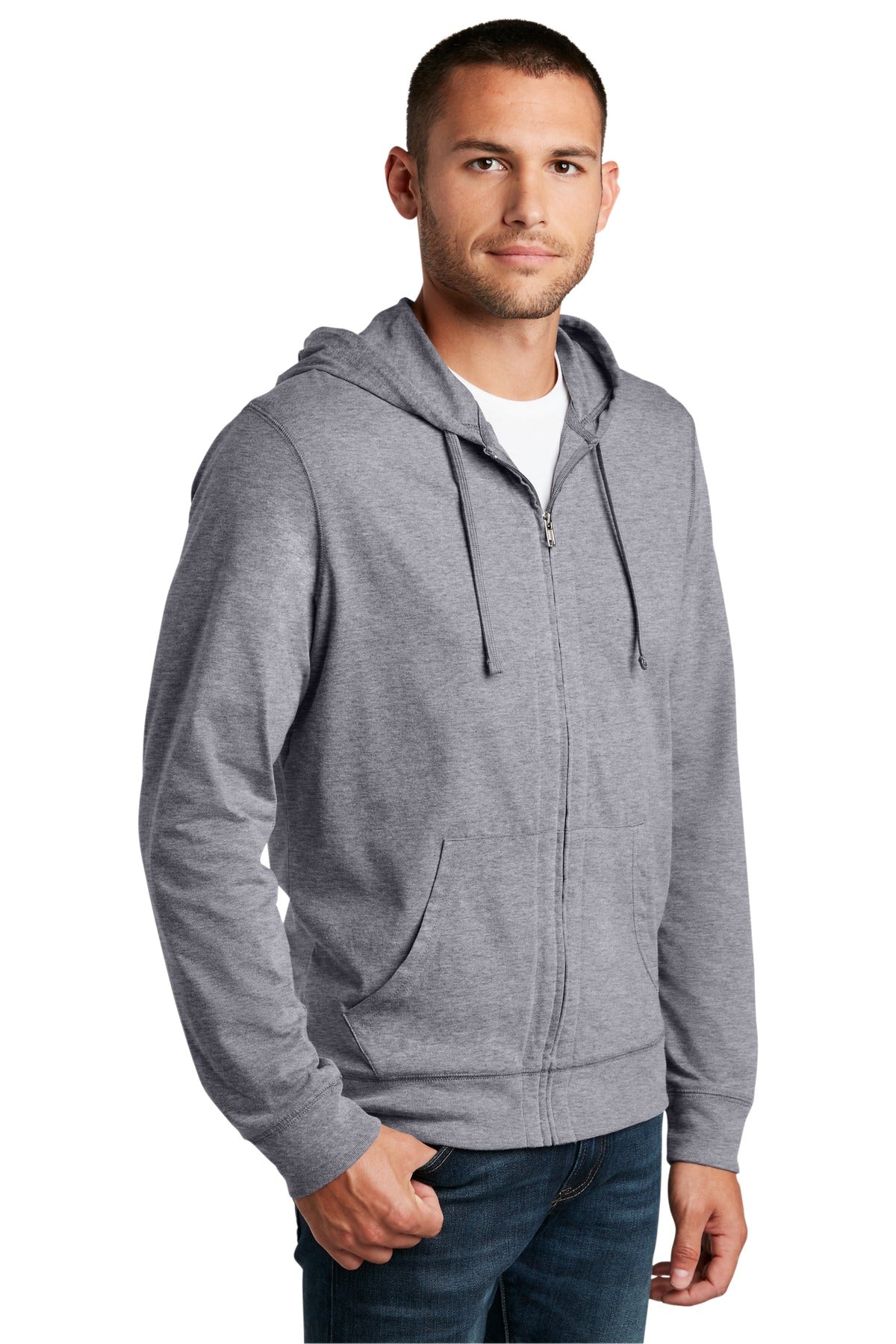 Dk Hthr Grey District Jersey Full-Zip Hoodie. DT1100
