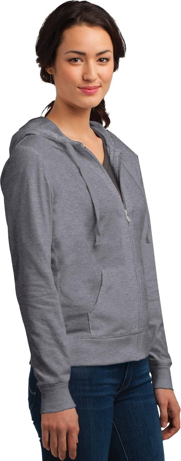 Dk Hthr Grey District Women's Fitted Jersey Full-Zip Hoodie. DT2100