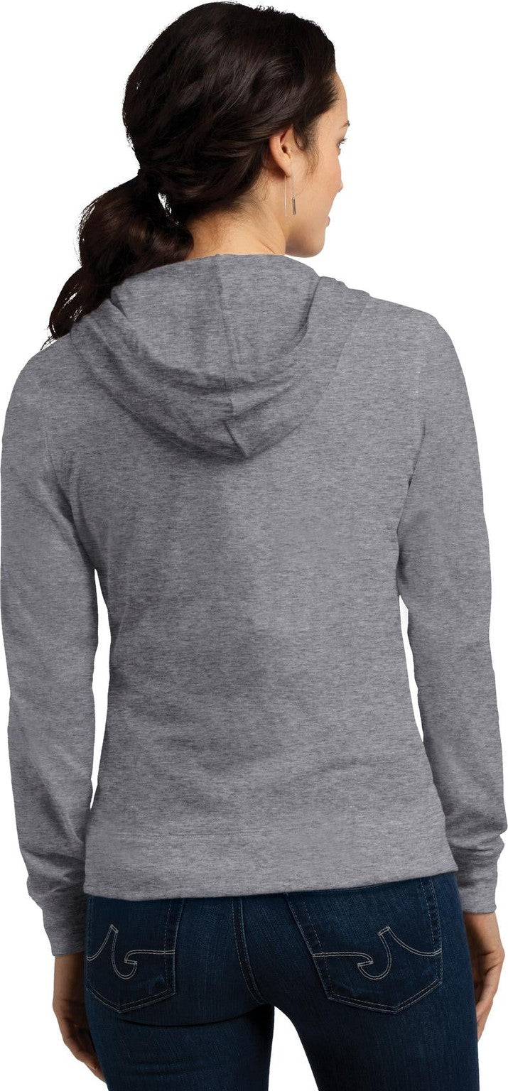 Dk Hthr Grey District Women's Fitted Jersey Full-Zip Hoodie. DT2100