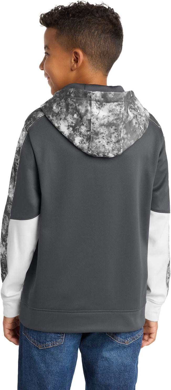 Dk Sm Gy/DS Gy Sport-Tek Youth Sport-Wick Mineral Freeze Fleece Colorblock Hooded Pullover. YST231