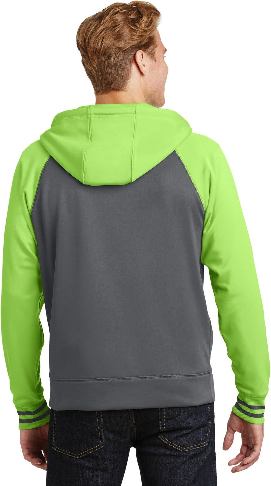 Dk Smk Gry/Lim Sport-Tek Sport-Wick Varsity Fleece Full-Zip Hooded Jacket. ST236