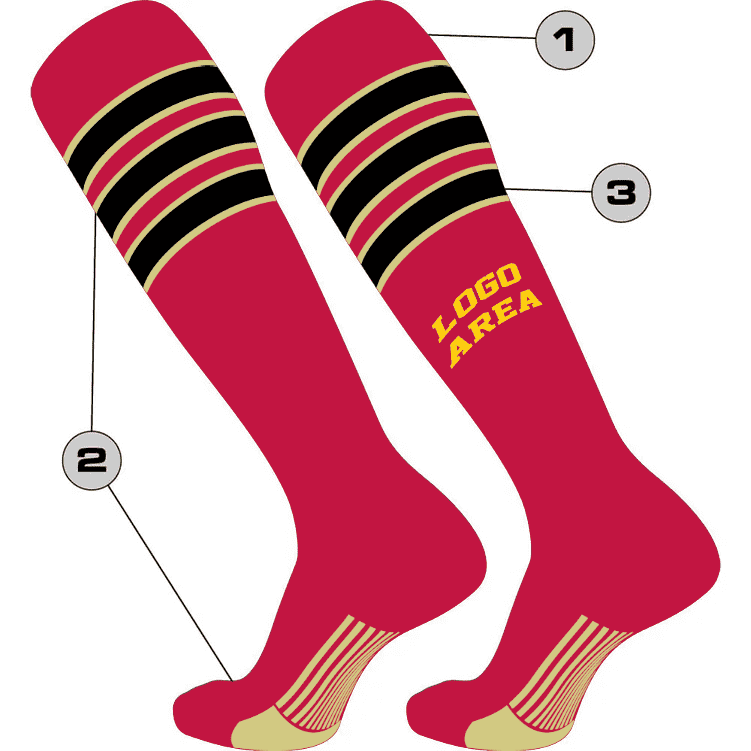 TCK Customizable Baseball Knee High Socks - Pattern 8 - HIT a Double - 1