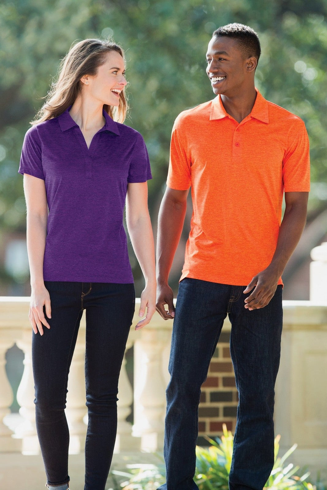 Dp Orange Hthr Sport-Tek Women's Heather Contender Polo. LST660