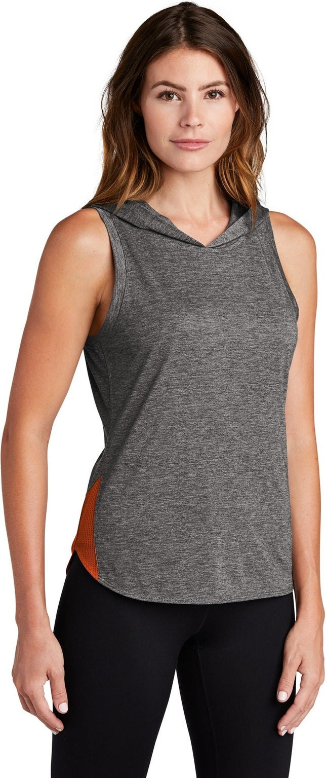 Dp Or/Dk Gy He Sport-Tek Women's PosiCharge Tri-Blend Wicking Draft Hoodie Tank. LST410