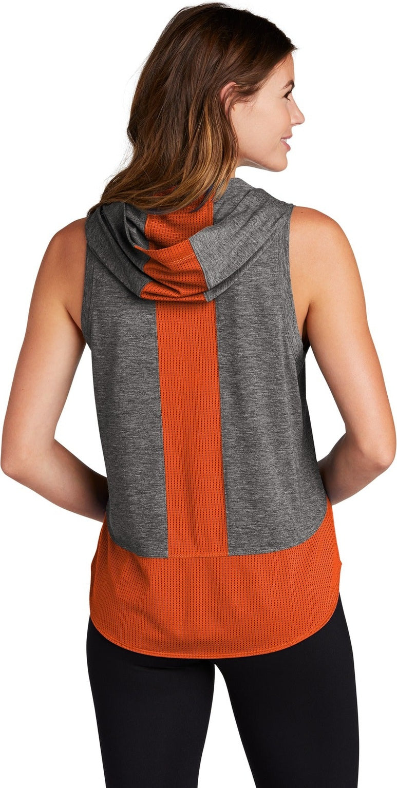 Dp Or/Dk Gy He Sport-Tek Women's PosiCharge Tri-Blend Wicking Draft Hoodie Tank. LST410