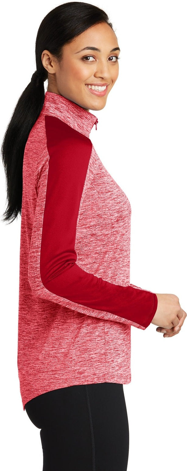 Dp Red E/Dp Rd Sport-Tek Women's PosiCharge Electric Heather Colorblock 1/4-Zip Pullover. LST397