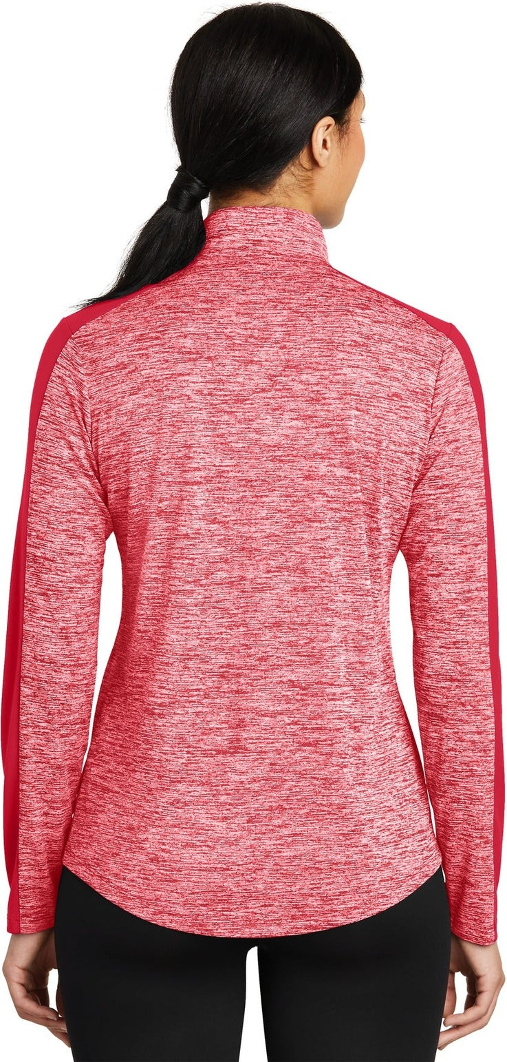 Dp Red E/Dp Rd Sport-Tek Women's PosiCharge Electric Heather Colorblock 1/4-Zip Pullover. LST397