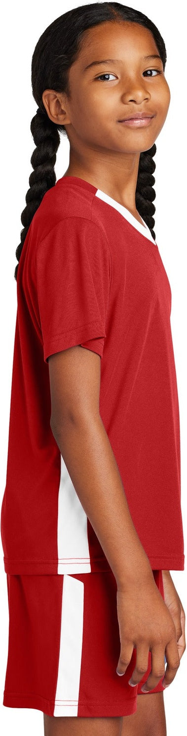 DpRd/Wht Sport-Tek Youth Competitor United V-Neck YST101