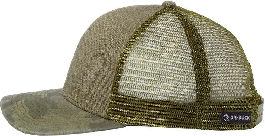 Dri Duck 3358 Pique Trucker Cap - Olive Camo - one Size Fits Most