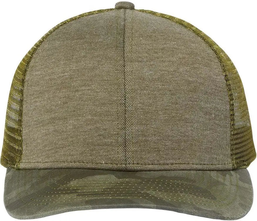 Dri Duck 3358 Pique Trucker Cap - Olive Camo - one Size Fits Most