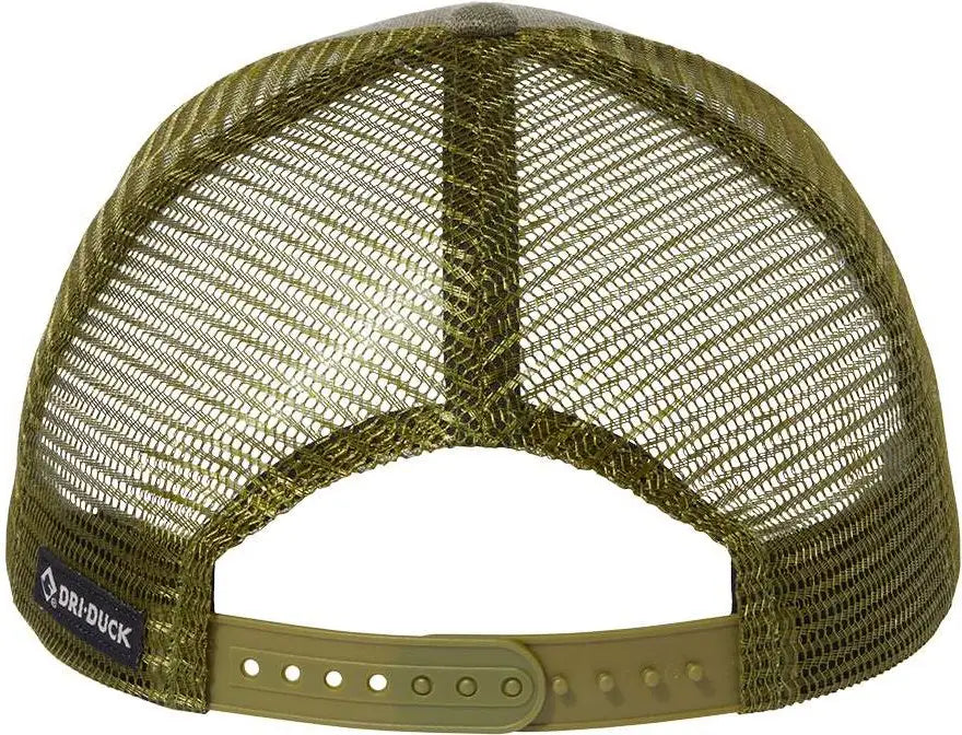 Dri Duck 3358 Pique Trucker Cap - Olive Camo - one Size Fits Most