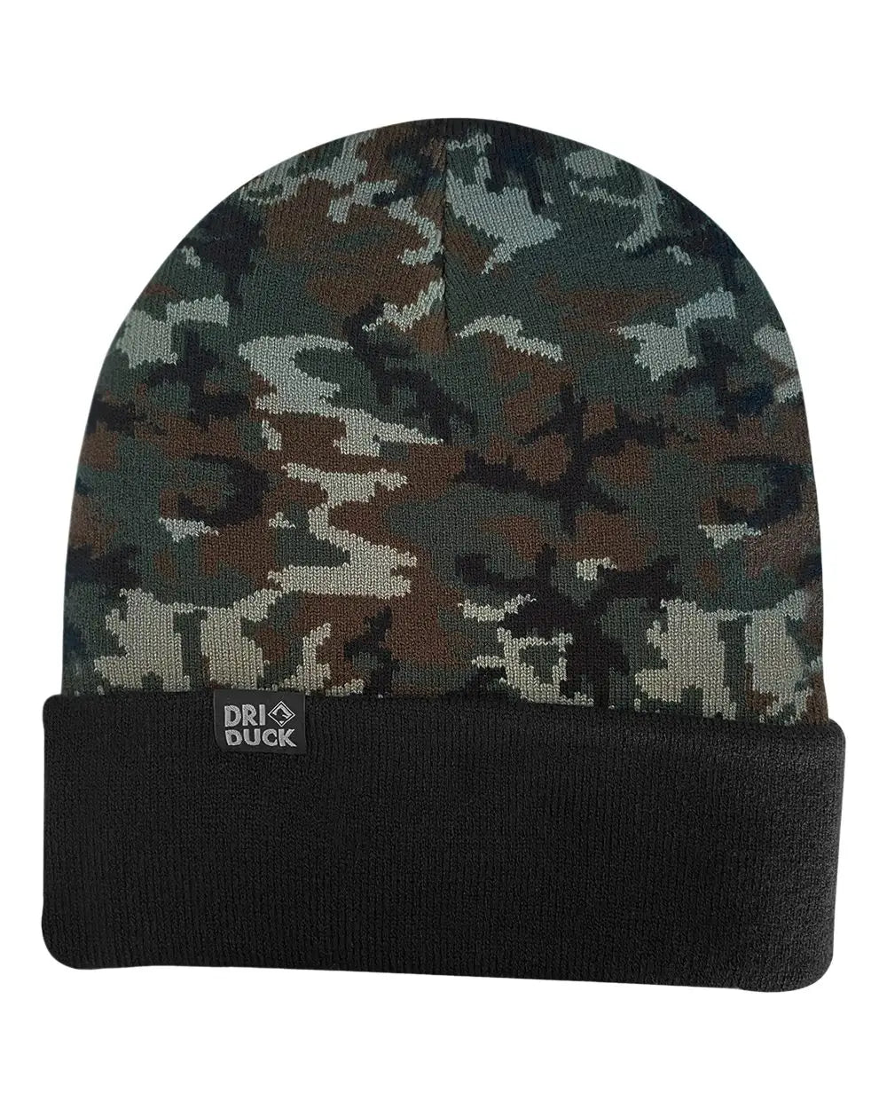 Dri Duck 3523s Coleman Cuffed Beanie - 3523 - Green Woodland Camo - one Size Fits Most