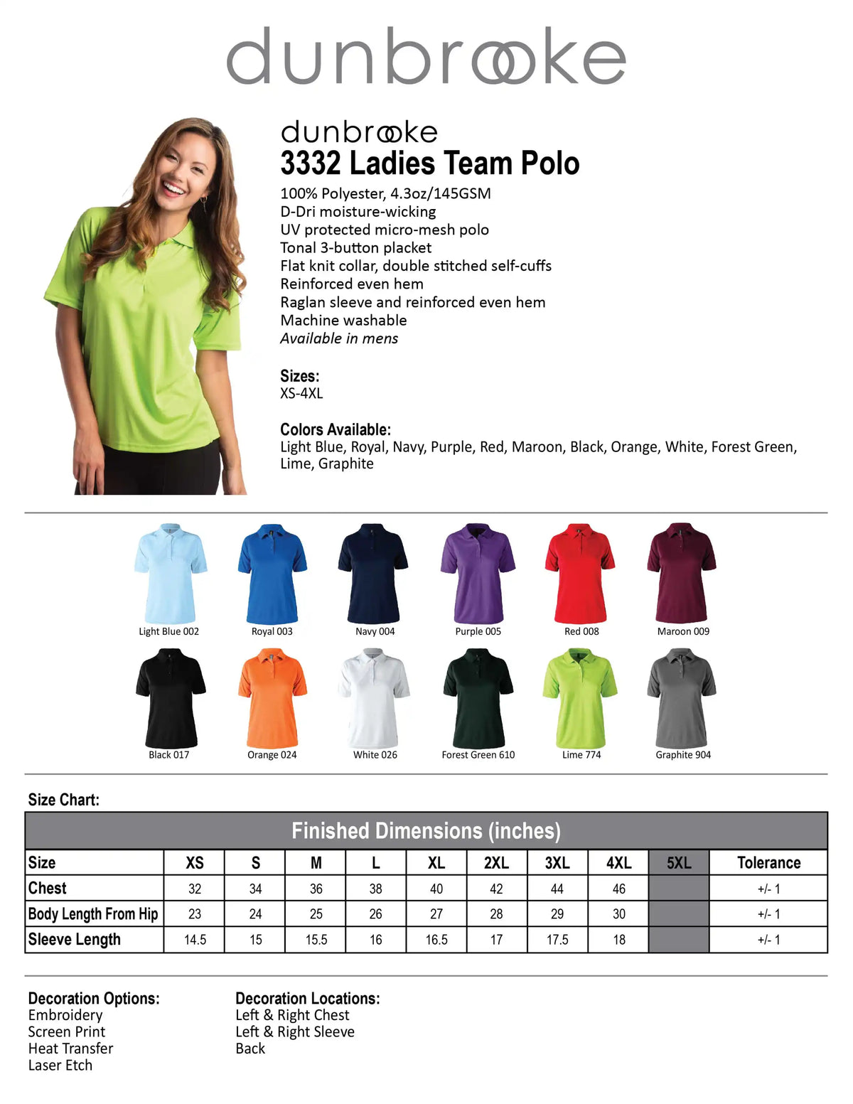 Dunbrooke 3332 Ladies Team Polo