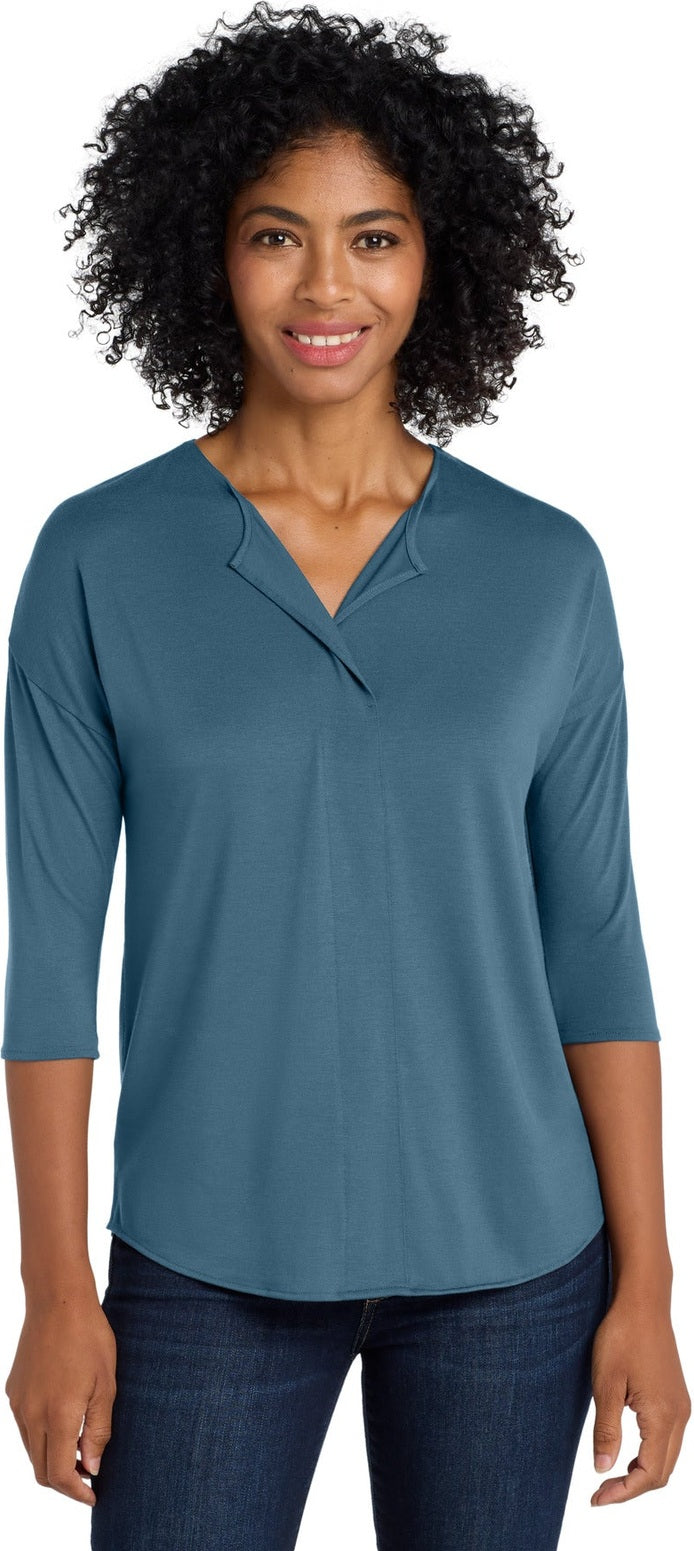 Dusty Blue Port Authority Women's Concept 3/4-Sleeve Soft Split Neck Top. LK5433