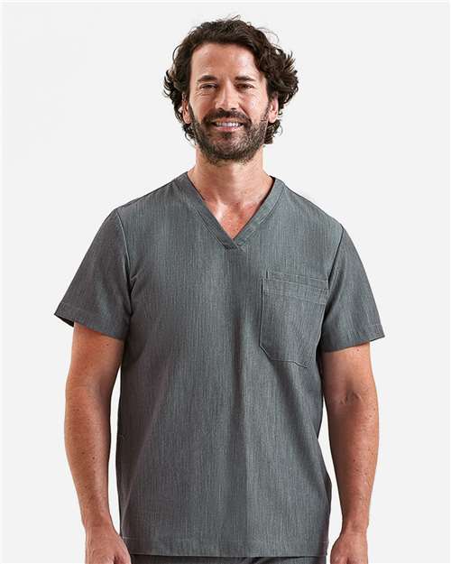 Rear View of Dynamo Grey Limitless V-Neck Stretch Scrub Top - NN200