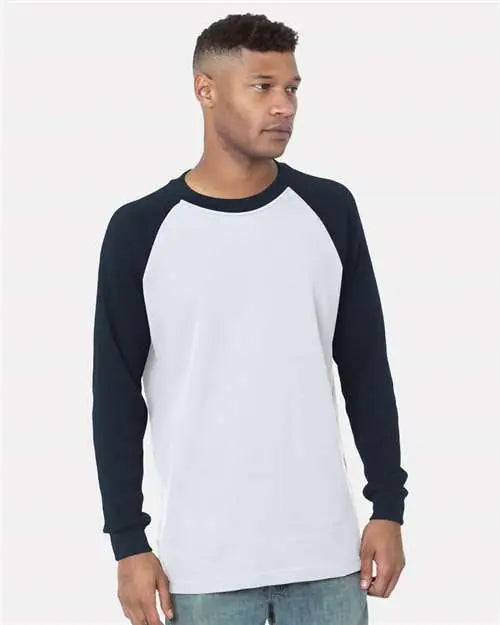 Bayside 8211 Usa-made Heavyweight Waffle Knit Thermal Raglan T-shirt - White Navy - s