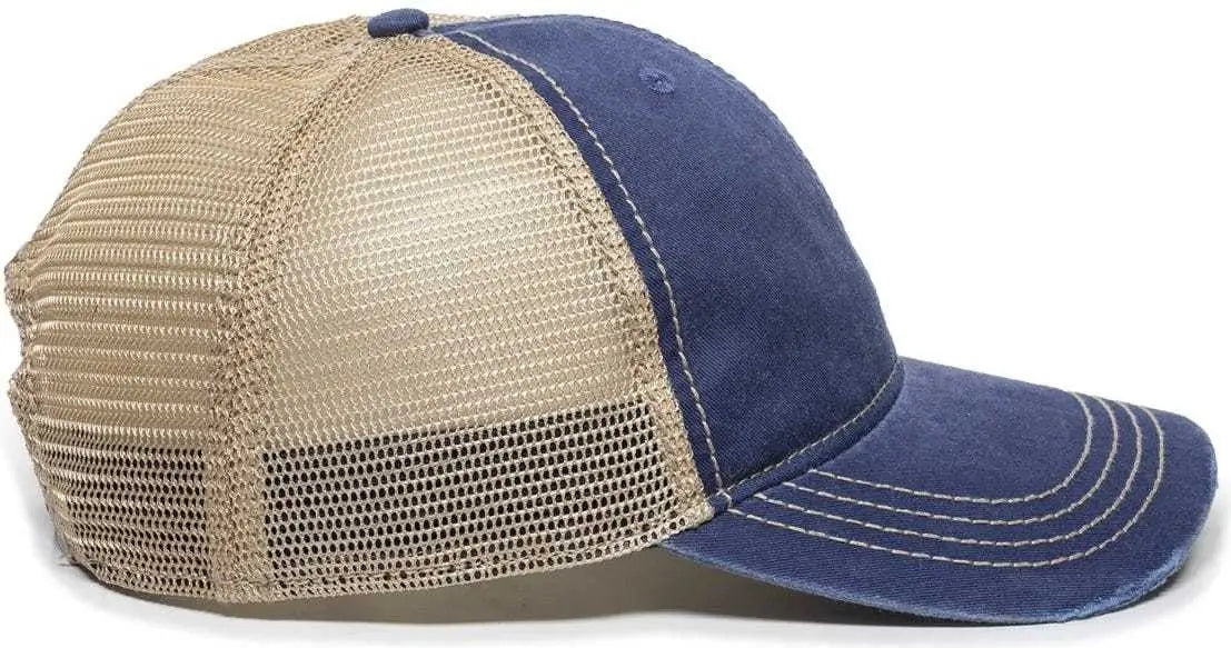 Oc Sports Oc801 Washed Adjustable Tea-stained Mesh Back Panels Cap - Navy Tea Stain - Ivory / 6 7/8’’ - 7 1/2’’