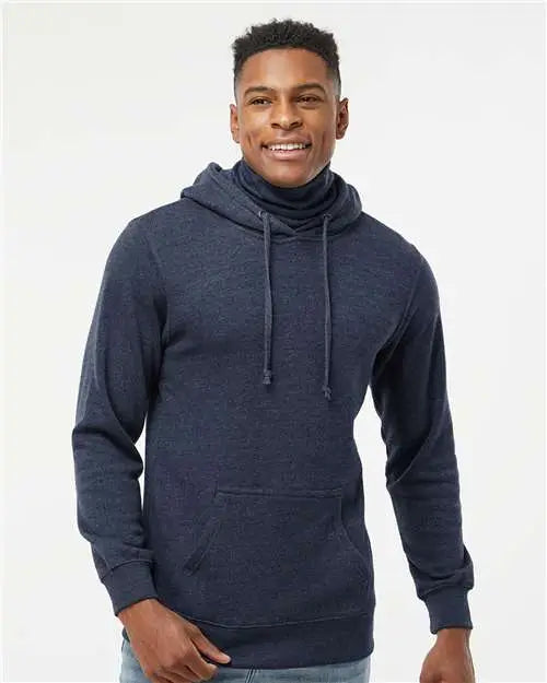 J. America 8879j Gaiter Fleece Hooded Sweatshirt - 8879 - True Navy Heather