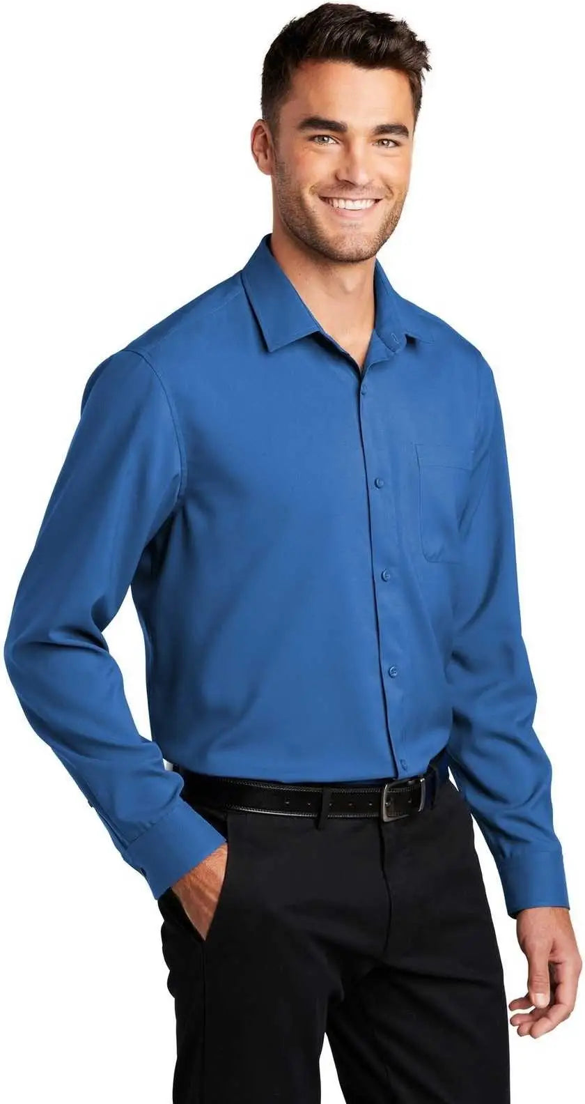 Port Authority W401 Long Sleeve Performance Staff Shirt - True Blue