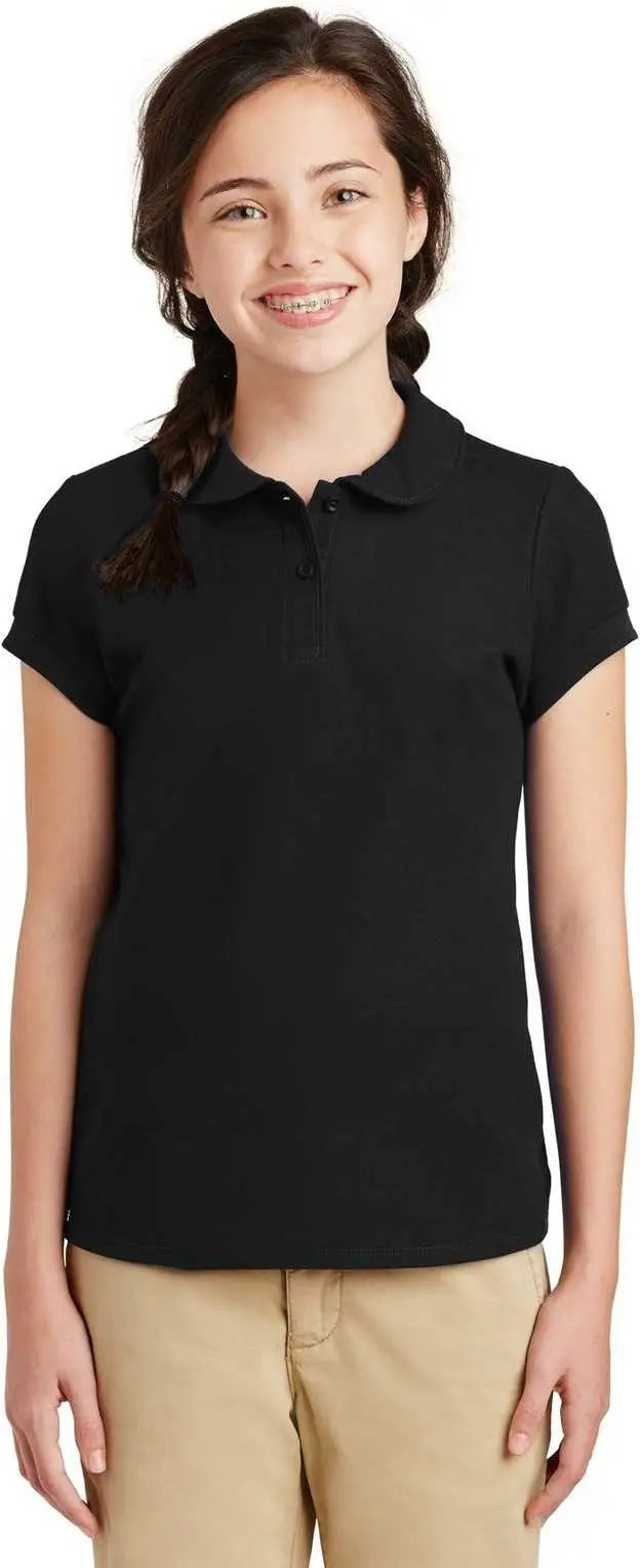 Port Authority Yg503 Girls Silk Touch Peter Pan Collar Polo - Black