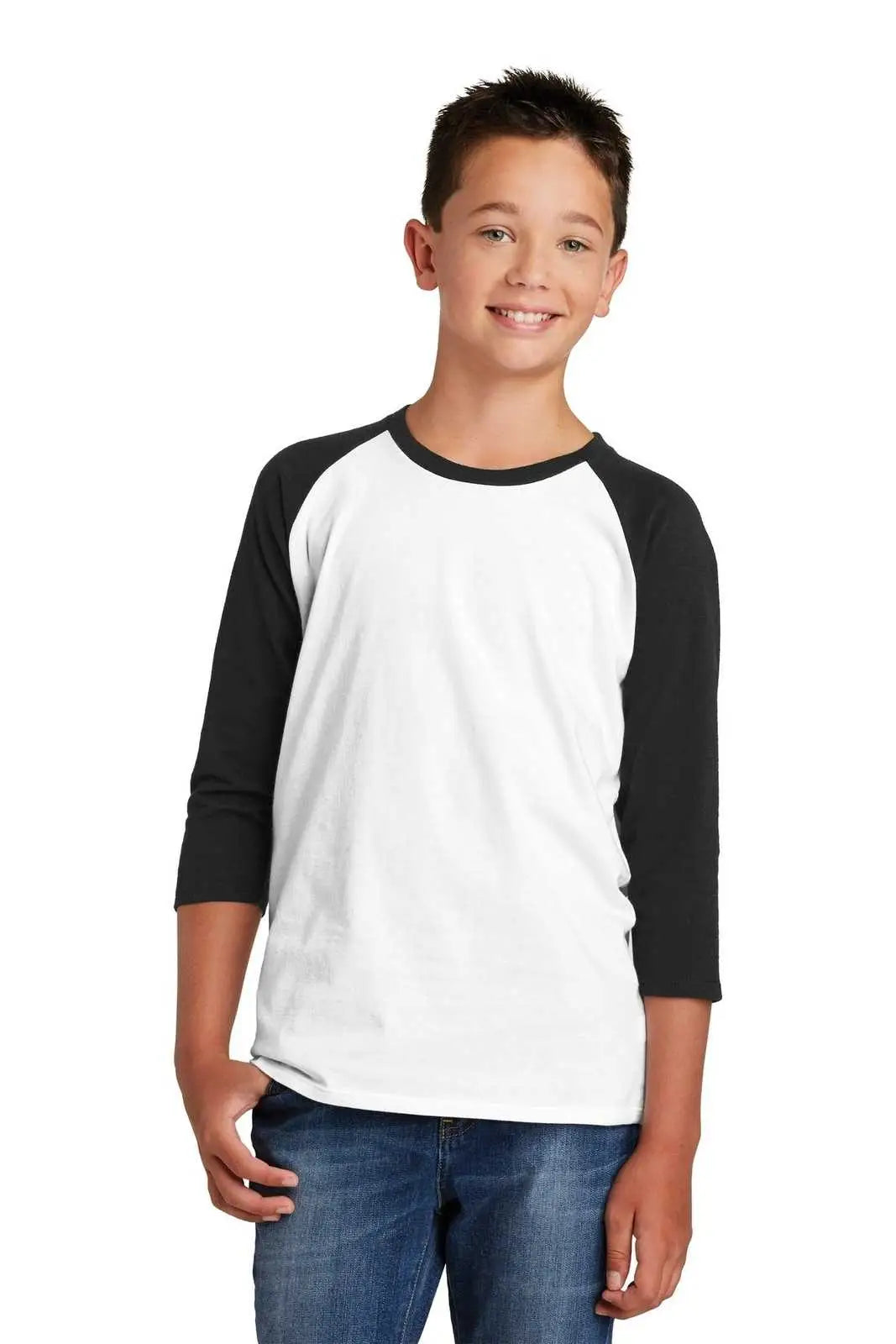 District Dt6210y Youth Very Important Tee 3/4-sleeve - Black White