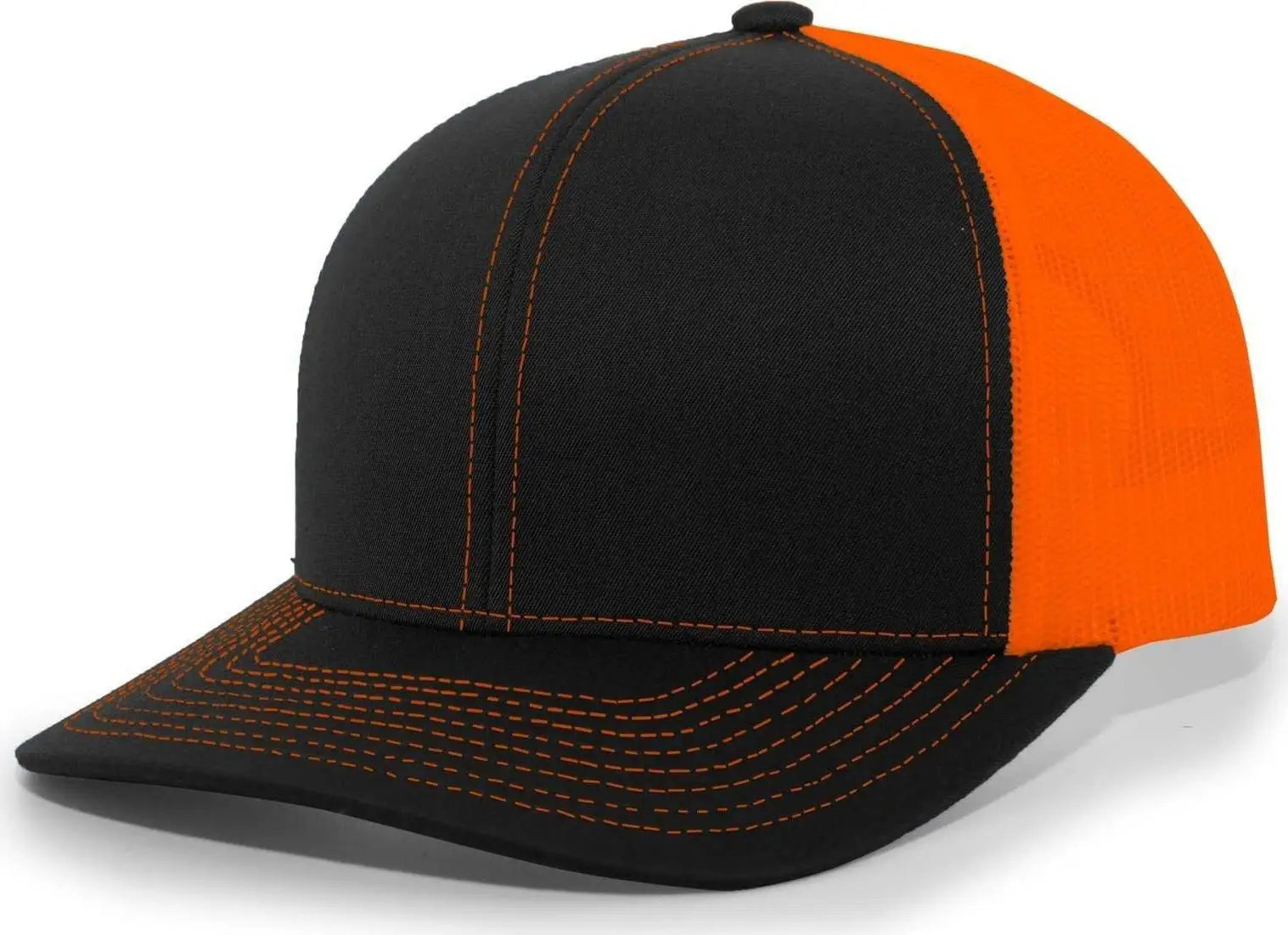 Pacific Headwear 104c Trucker Snapback Cap - Black Neon Orange - 7’’ - 7 7/8’’