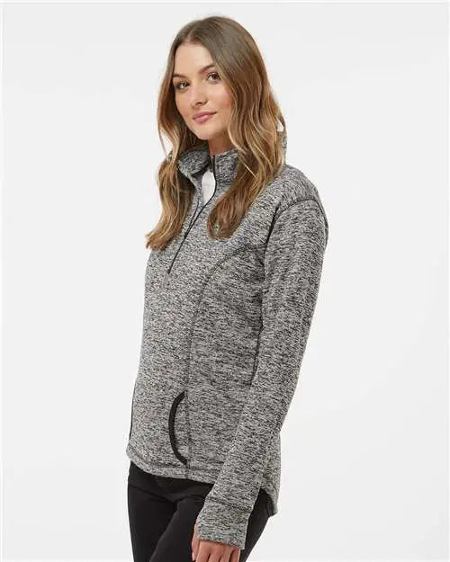 J. America 8617 Women’s Cosmic Fleece Quarter-zip Pullover - Charcoal Fleck Black