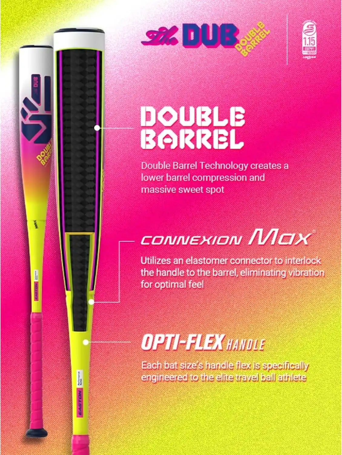 Easton 2026 the Dub (-8) Usssa Bat Eut6dub8 - Yellow Pink White