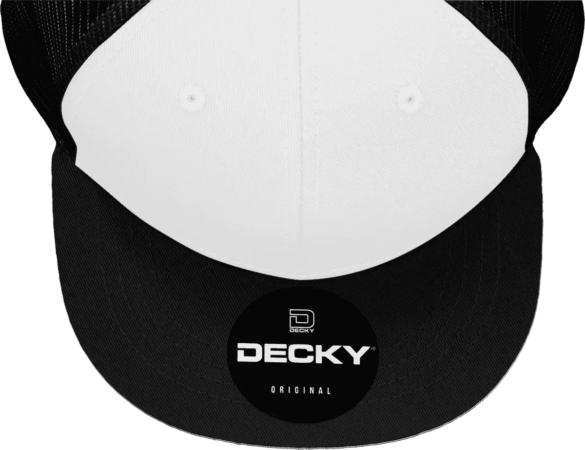Decky 1052 6 Panel Flat Bill Trucker Cap - Black White - one Size Fits Most