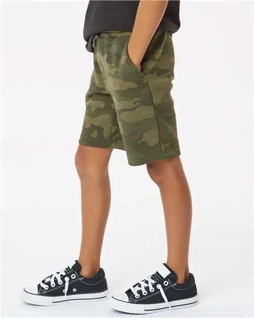 Independent Trading Co. Prm16srt Youth Lightweight Special Blend Fleece Shorts - Forest Camo Heather