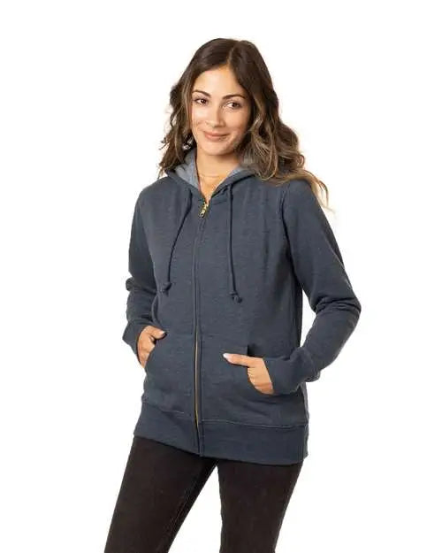 Econscious Ec4580 Women’s Heathered Full-zip Hooded Sweatshirt - Water - Navy / s