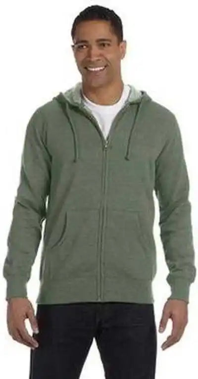 Econscious Ec5680 Men’s Organic Recycled Heathered Full-zip Hooded Sweatshirt - Military Green