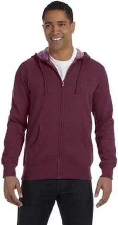 Econscious Ec5680 Men’s Organic Recycled Heathered Full-zip Hooded Sweatshirt - Berry