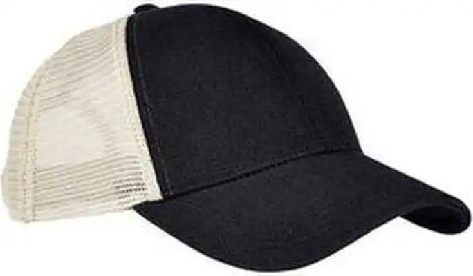 Econscious Ec7093 Unisex Hemp Eco Trucker Recycled Polyester Mesh Cap Black Oyster Ivory / one Size Fits Most