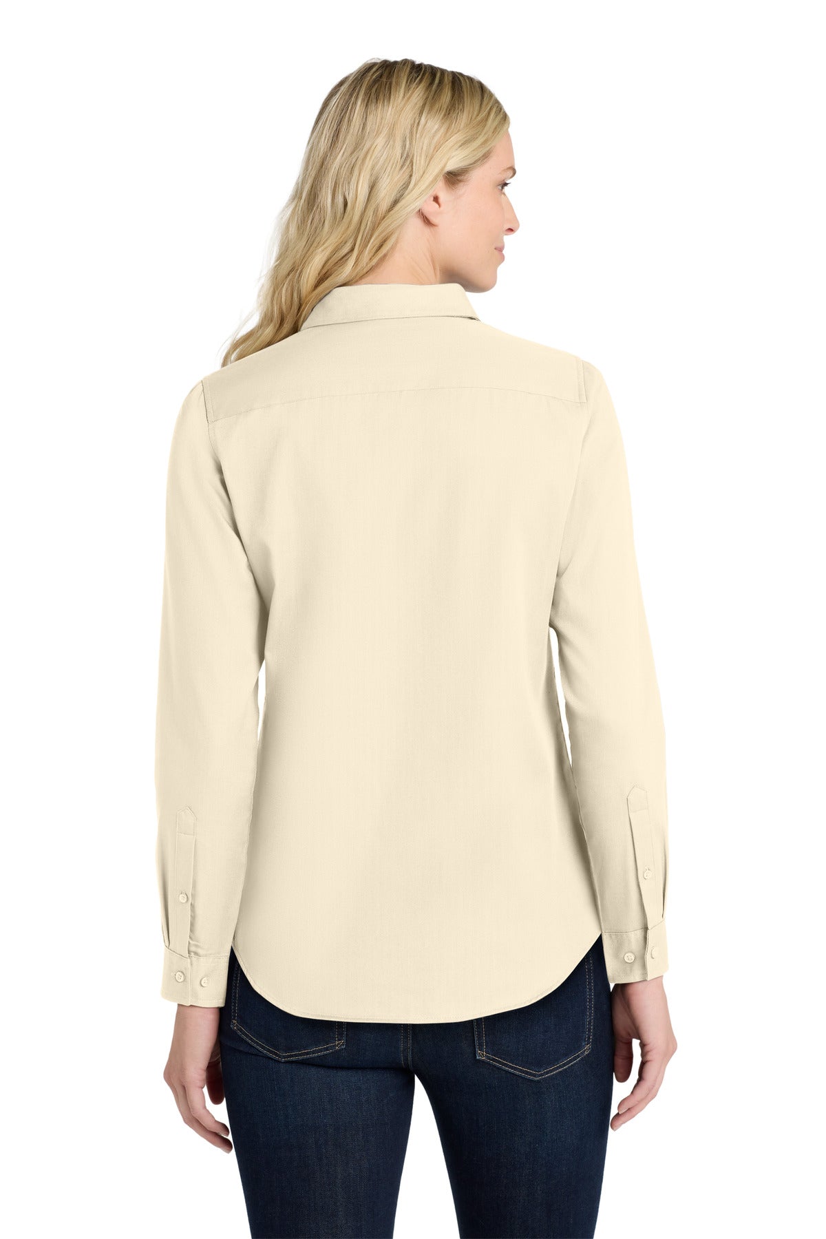 Ecru Port Authority Women's Long Sleeve SuperPro React Twill Shirt. LW808