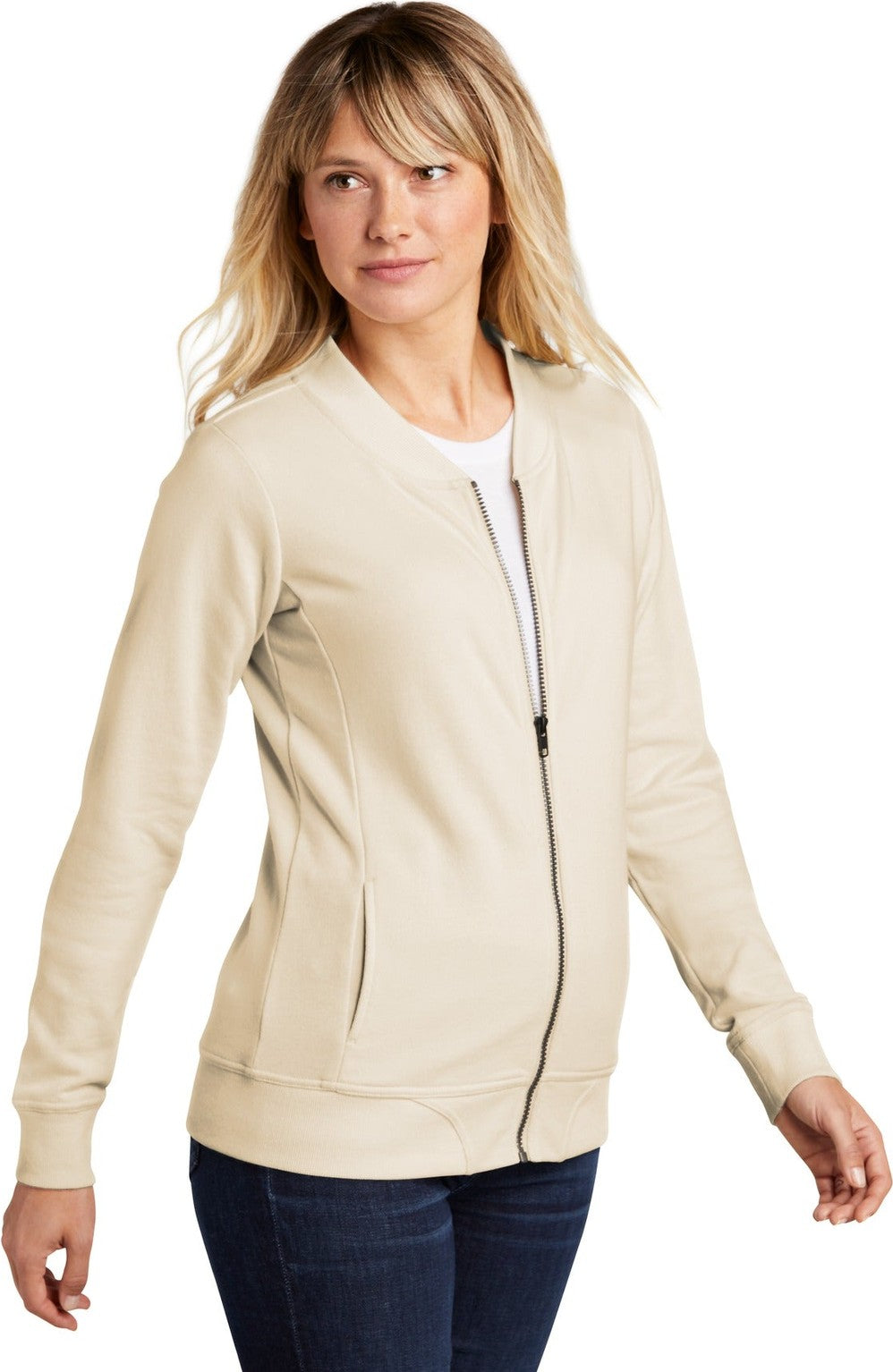 Ecru Sport-Tek Women's Lightweight French Terry Bomber LST274