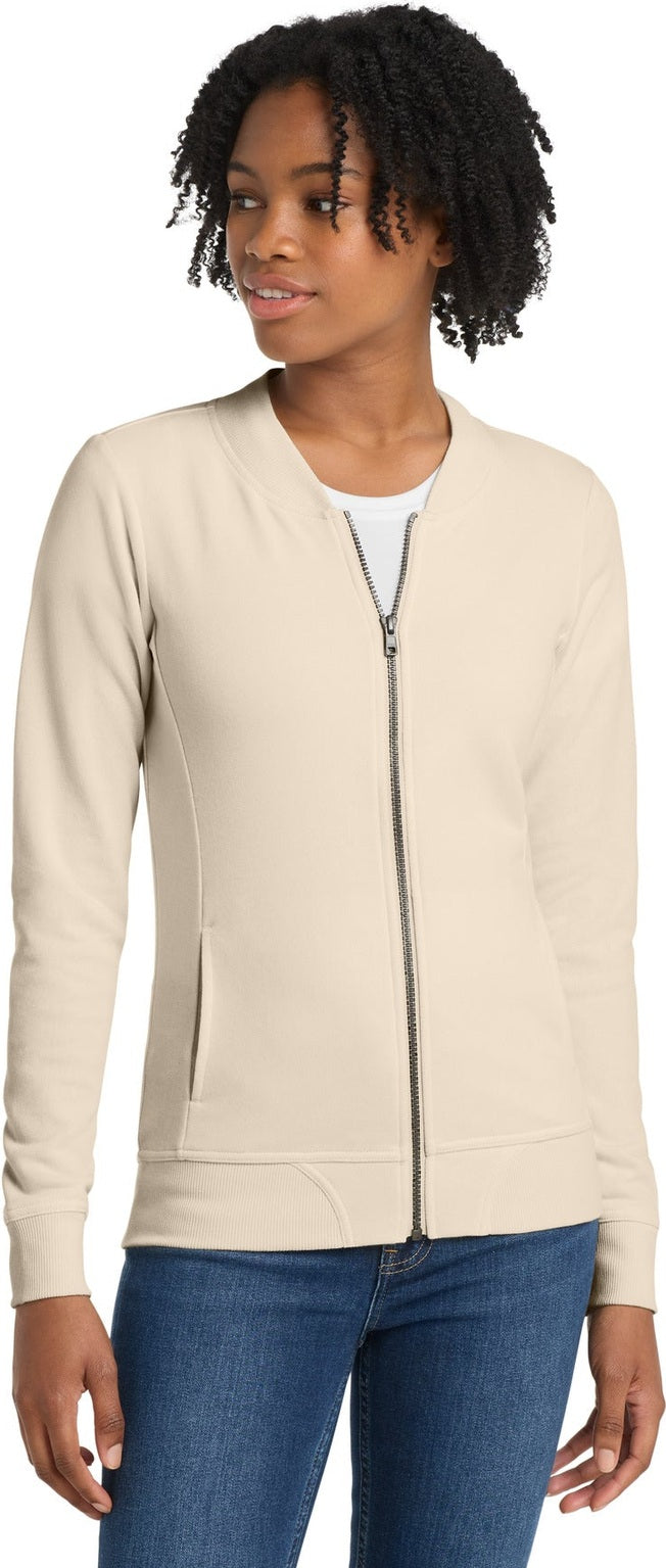 Ecru Sport-Tek Women's Lightweight French Terry Bomber LST274