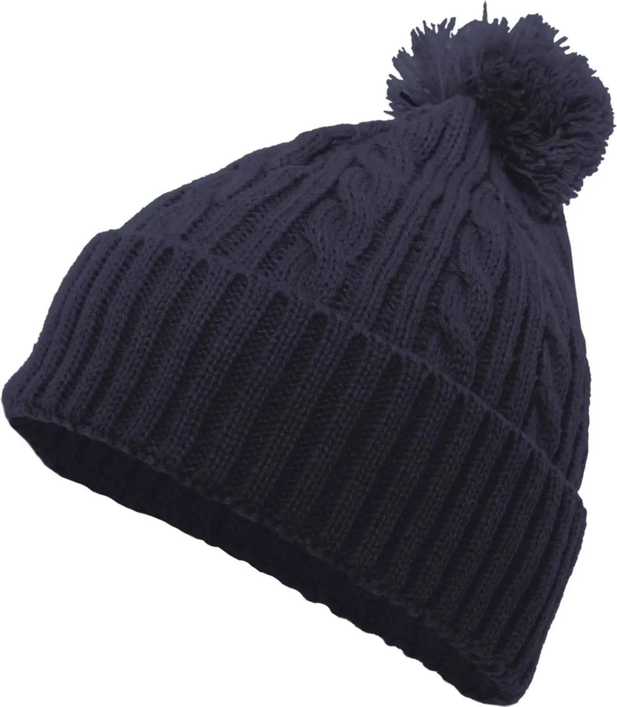 Pacific Headwear 643k Cable Knit Pom-pom Beanie - Navy - 7’’ - 7 7/8’’
