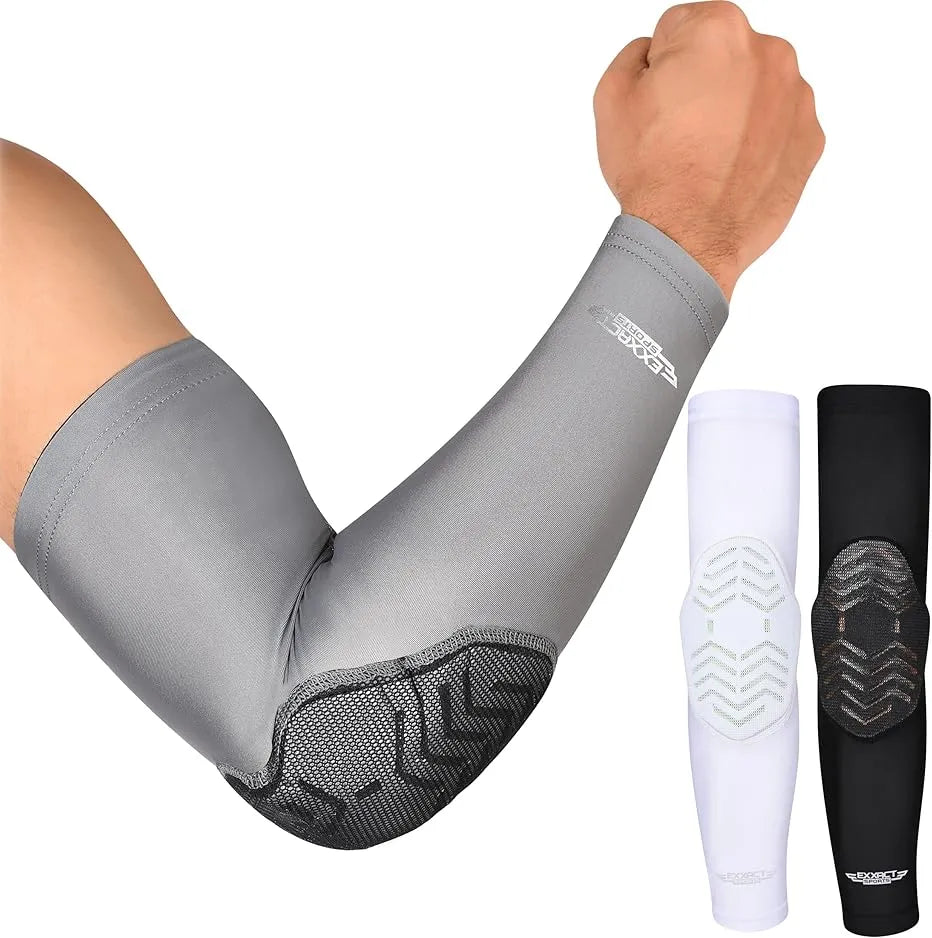 Elbow Pad Mens & Boys Compression Arm Sleeve 1 Pair (youth) - Gray / Youth Large/x-large