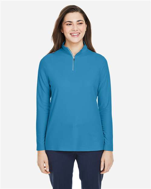 Left View of Electric Blue Women's Fusion ChromaSoft™ Pique Quarter-Zip Pullover - CE405W