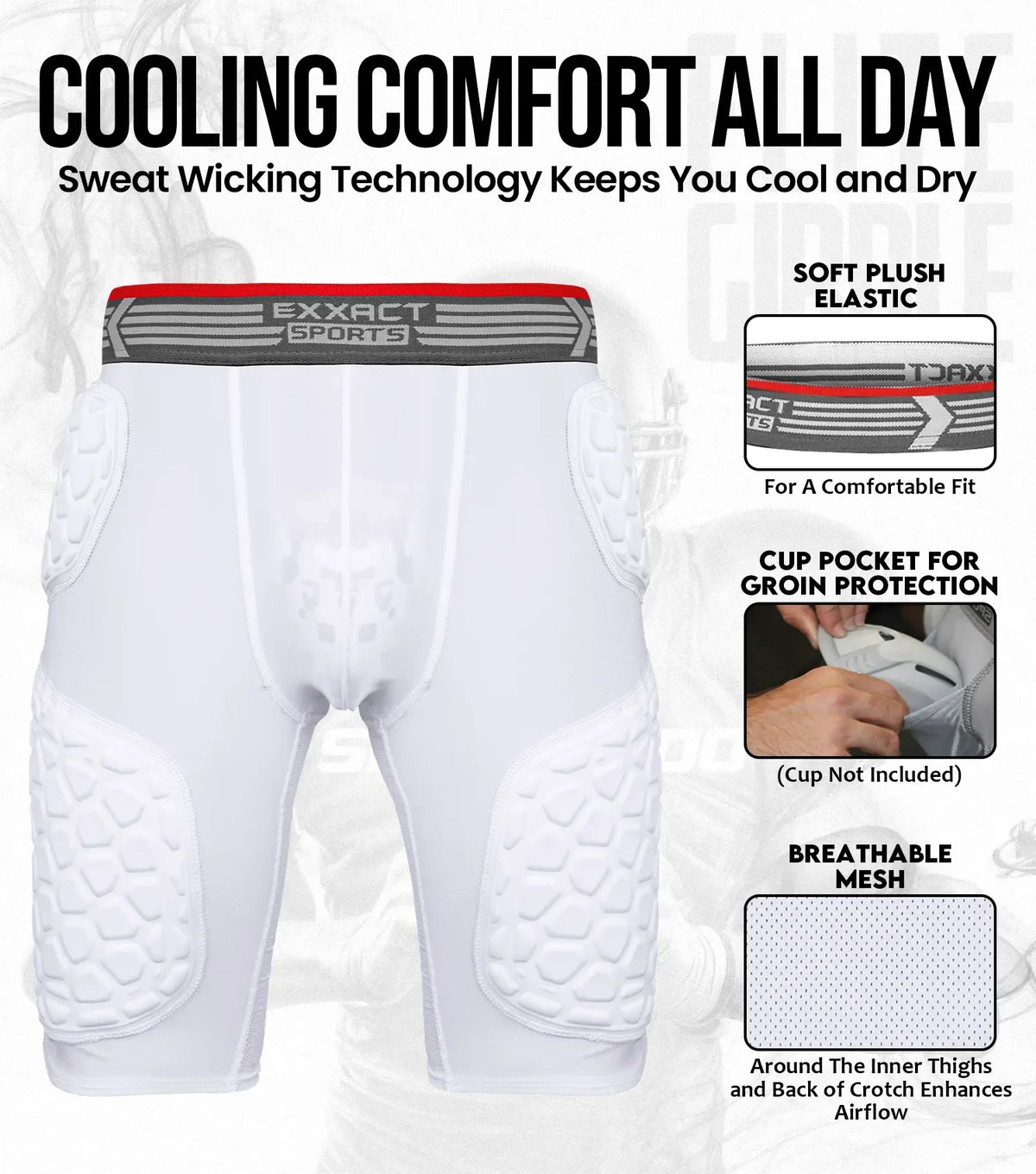 Elite 5-pad Men Football Girdle with Cup Pocket White (adult)