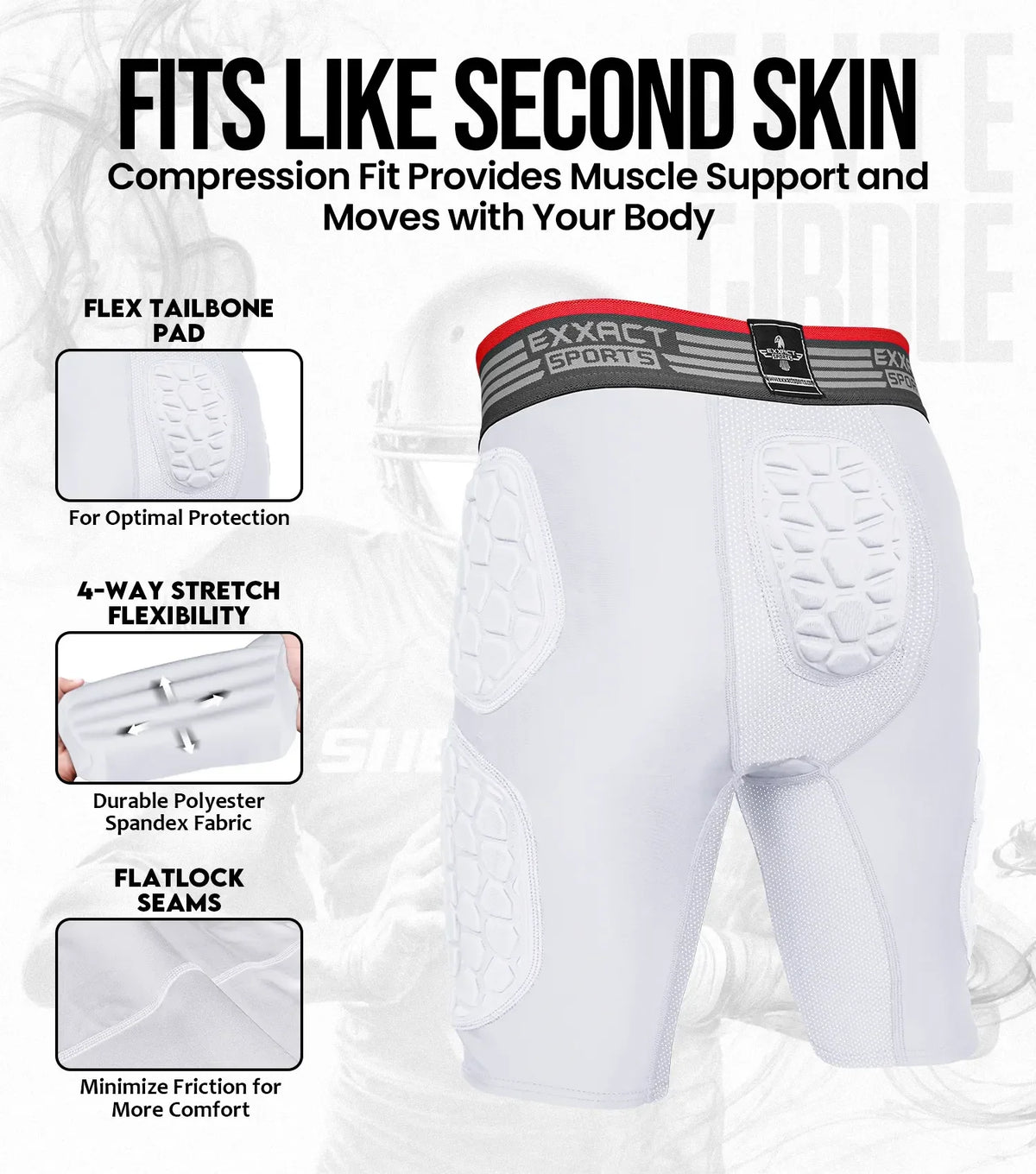 Elite 5-pad Men Football Girdle with Cup Pocket White (adult)