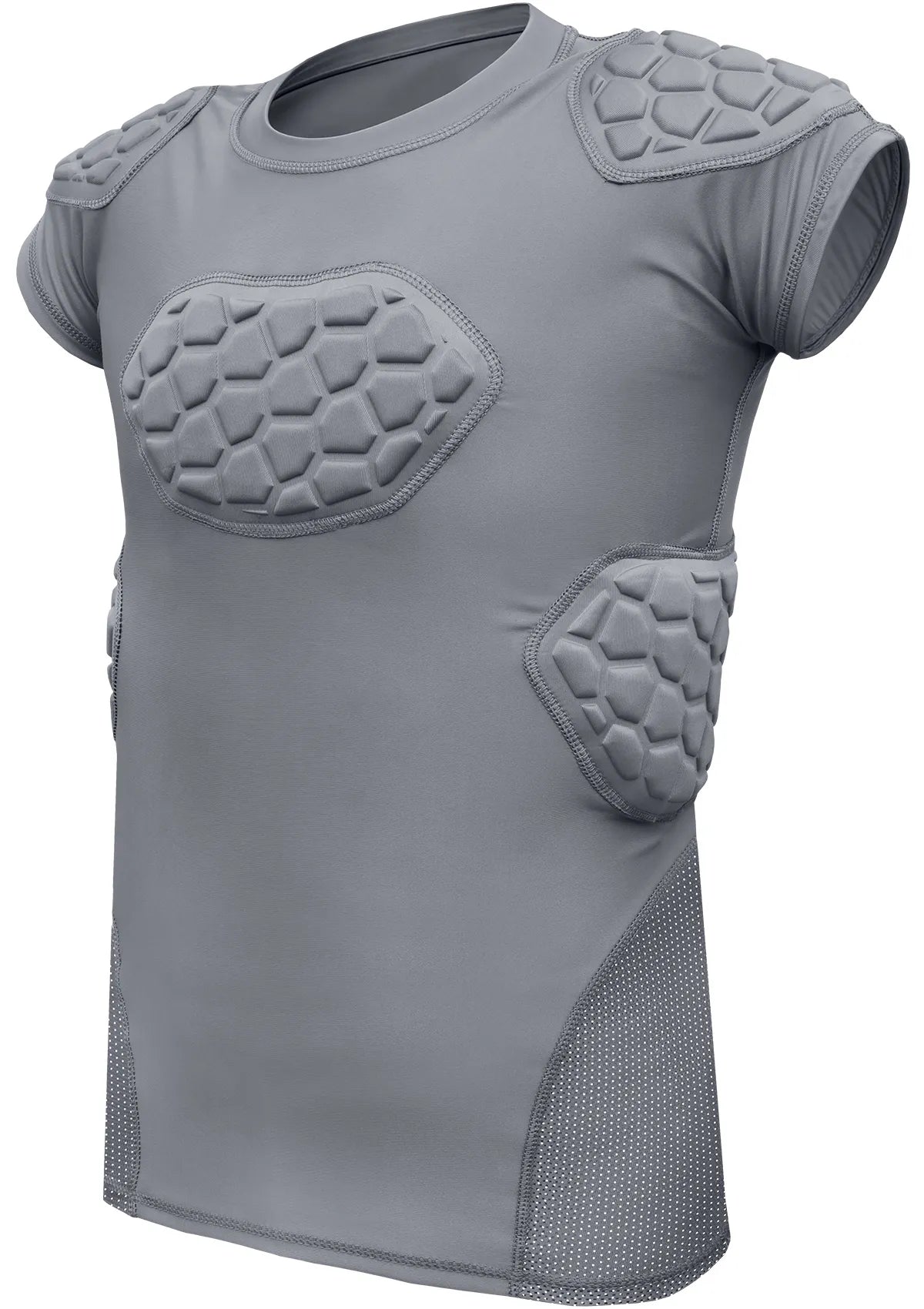 Elite 6-pad Men’s Padded Football Shirt with Chest Shoulder Ribs & Spine Protection Grey (adult) - Small
