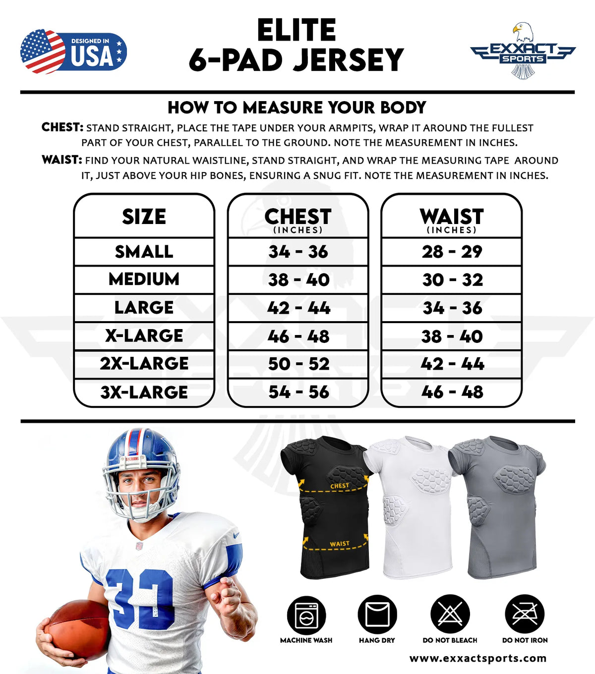 Elite 6-pad Men’s Padded Football Shirt with Chest Shoulder Ribs & Spine Protection Black (adult)