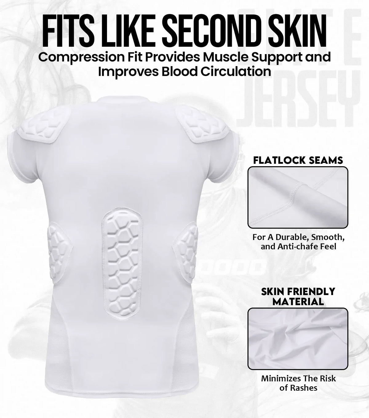 Elite 6-pad Men’s Padded Football Shirt with Chest Shoulder Ribs & Spine Protection White (adult)