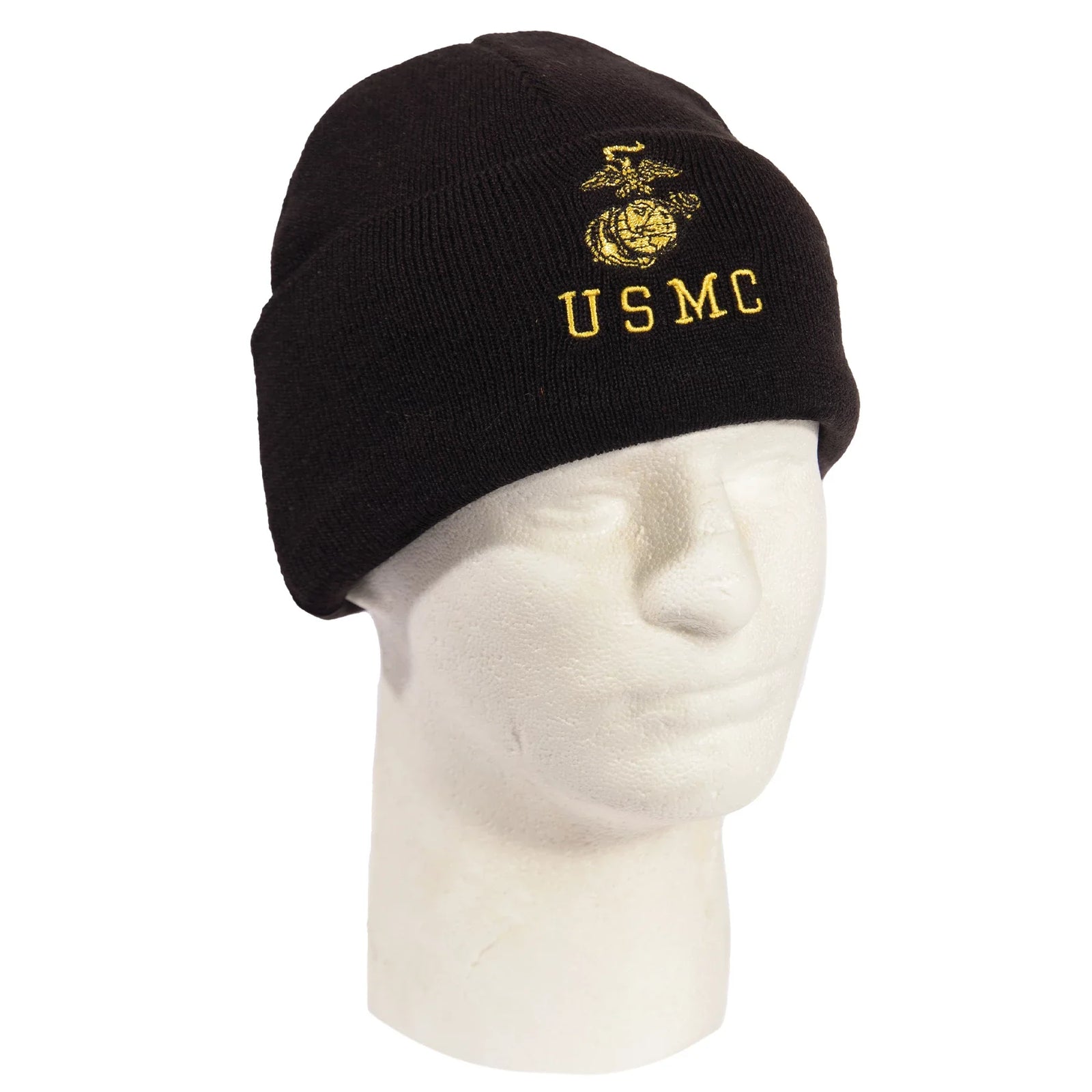 Embroidered Usmc Watch Cap with Gold Eagle Globe & Anchor Insignia