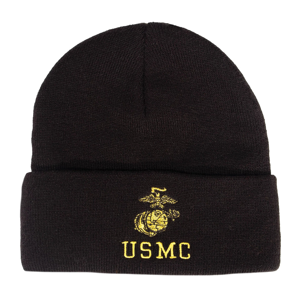 Embroidered Usmc Watch Cap with Gold Eagle Globe & Anchor Insignia